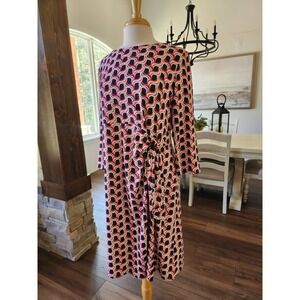 Talbots XL Side Tie Swirl‎ Print Sheath Jersey Stretch Dress Career Casual Navy